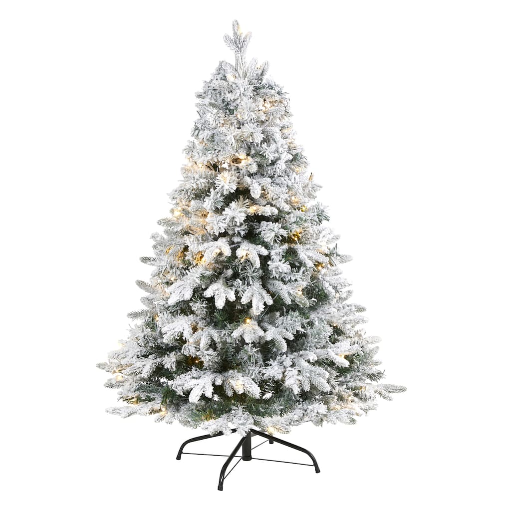 4' Flocked Vermont Pine Artificial Christmas Tree, Warm Clear LED - 4 Foot