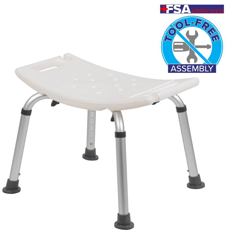 Tool-Free 300 Lb. Capacity, Adjustable Bath & Shower Chair w/Non-slip Feet - 17"D x 19"W x 14.5" - 21.5"H