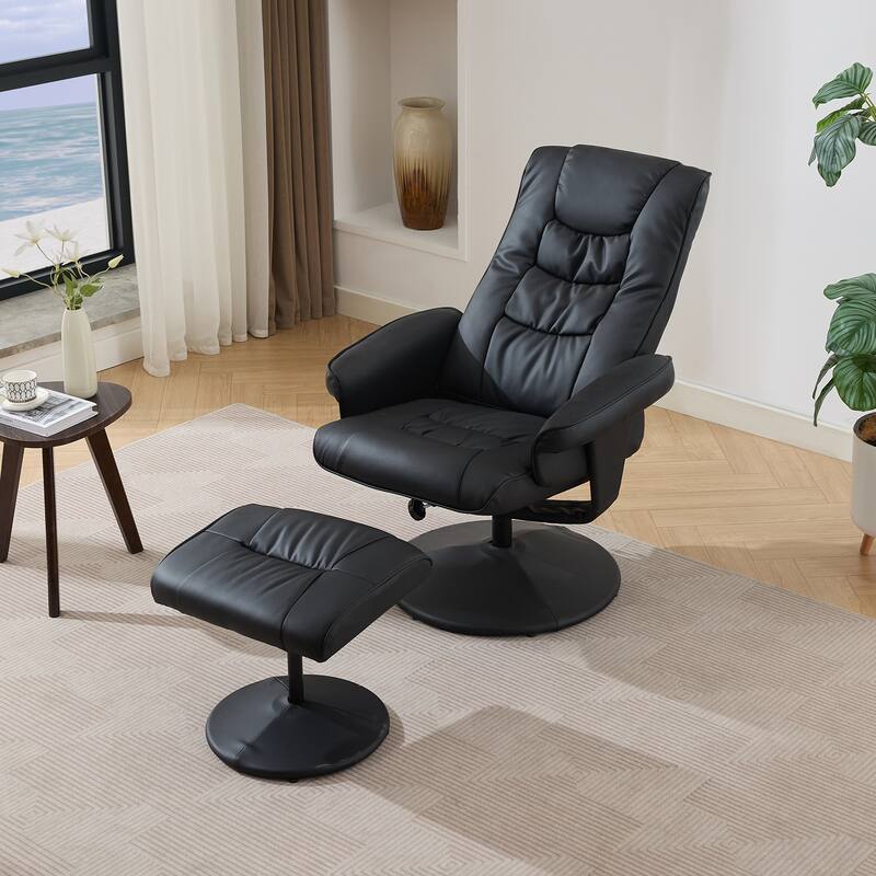 Recliner Chair with Ottoman - 360° Swivel Massage Lounge Chair with 5-Point Vibration & Heated Seat, 140° Adjustable PU Recliner