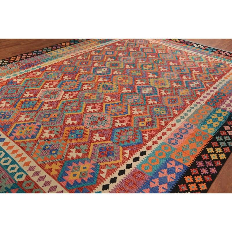 South Western Style Kilim Oriental Area Rug Flatweave Wool Carpet - 9'9" x 13'3"