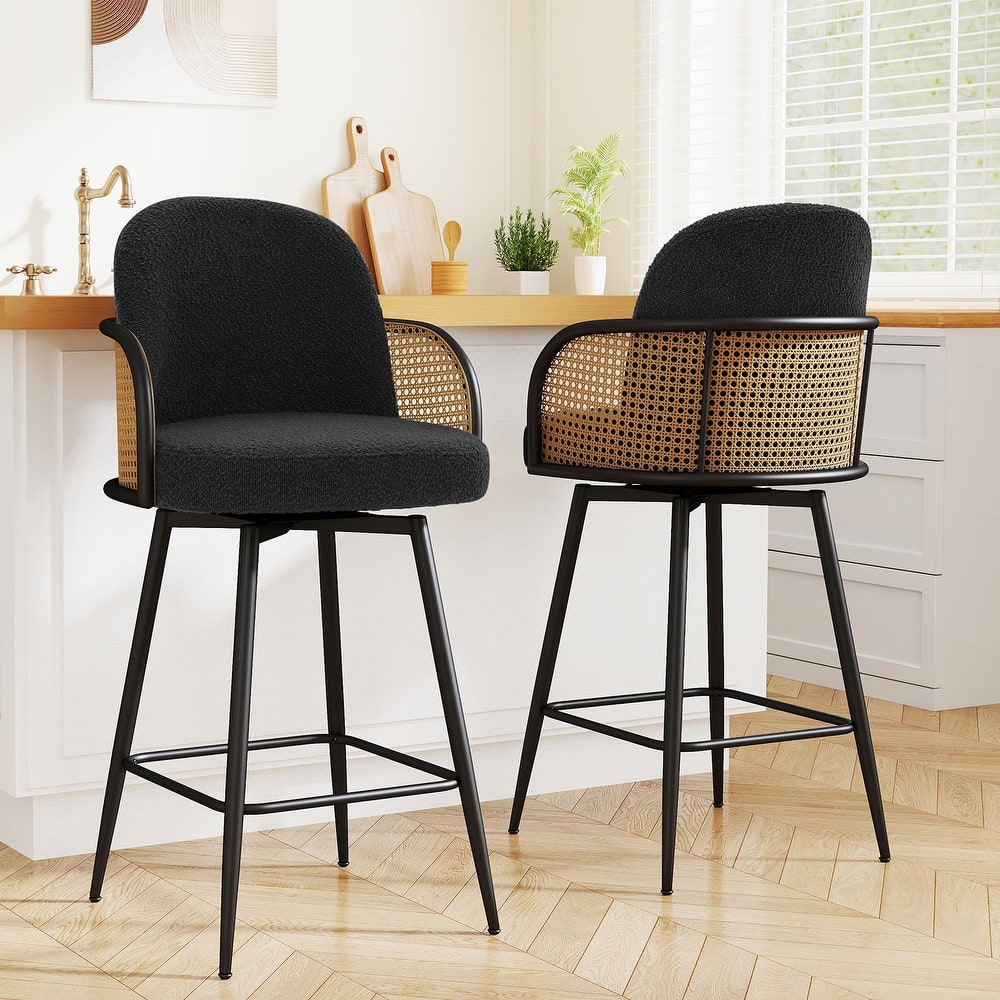 26" Swivel Boucle Fabric Upholstered Bar Stool - 38.2"H x 21.5"W x 23.2"D