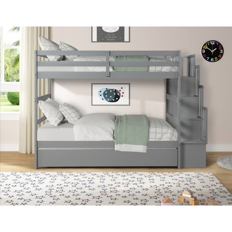 Twin over Twin Bunk Beds with Twin Trundle and Stairway Storage Function
