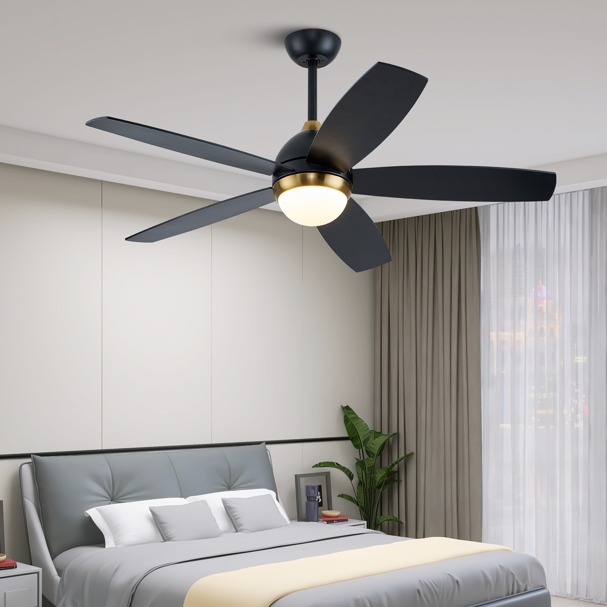 Black Ceiling Fans with Dimmable LED Lights and Remote Control for ...