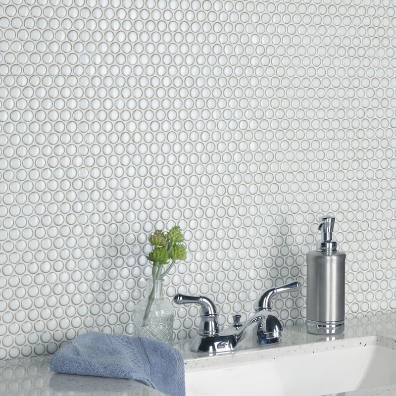 Merola Tile Hudson Penny Round Snowcap White 11-7/8" x 12-5/8" Porcelain Floor and Wall Tile
