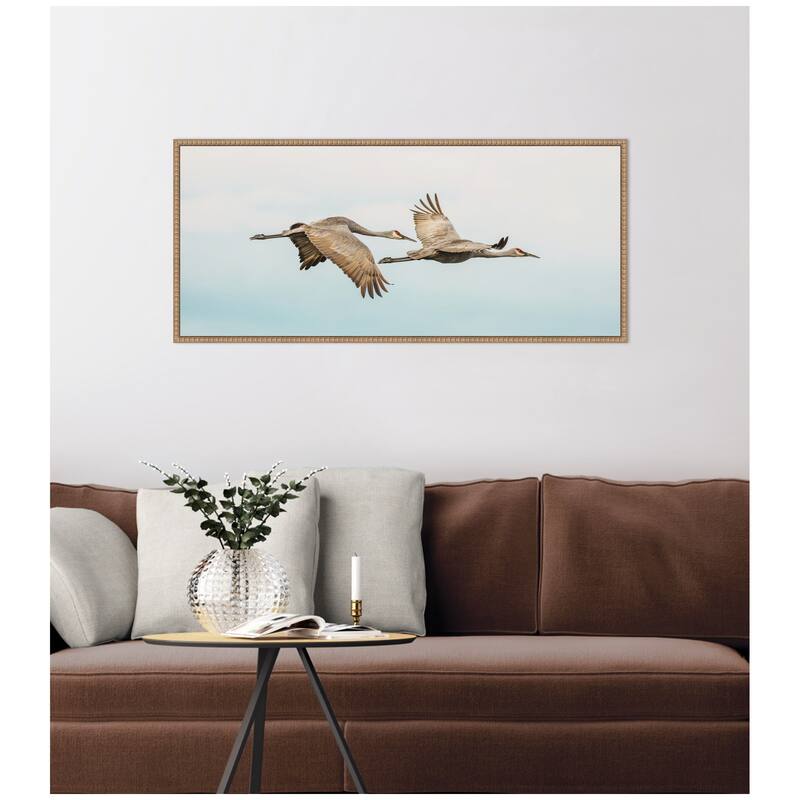 Kate and Laurel Cranes Flying Panel by Emiko and Mark Franzen F2 Images Framed Canvas Wall Art Print