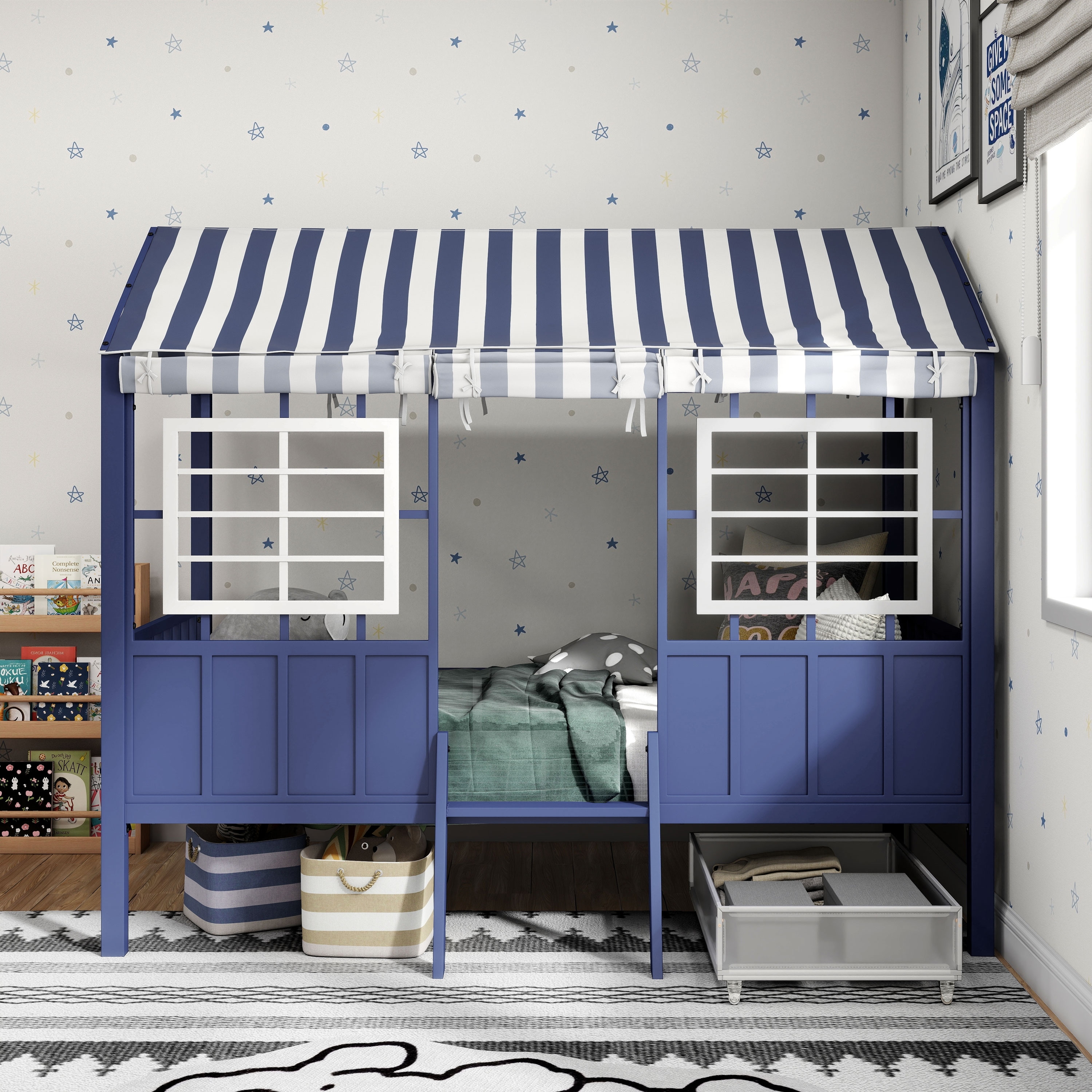 Furniture of America Valley Metal Twin Loft Bed with Canopy.