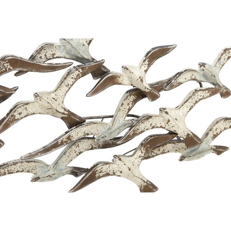 Metal Bird Flying Flock Of Home Wall Decor - White - Roche River Decor