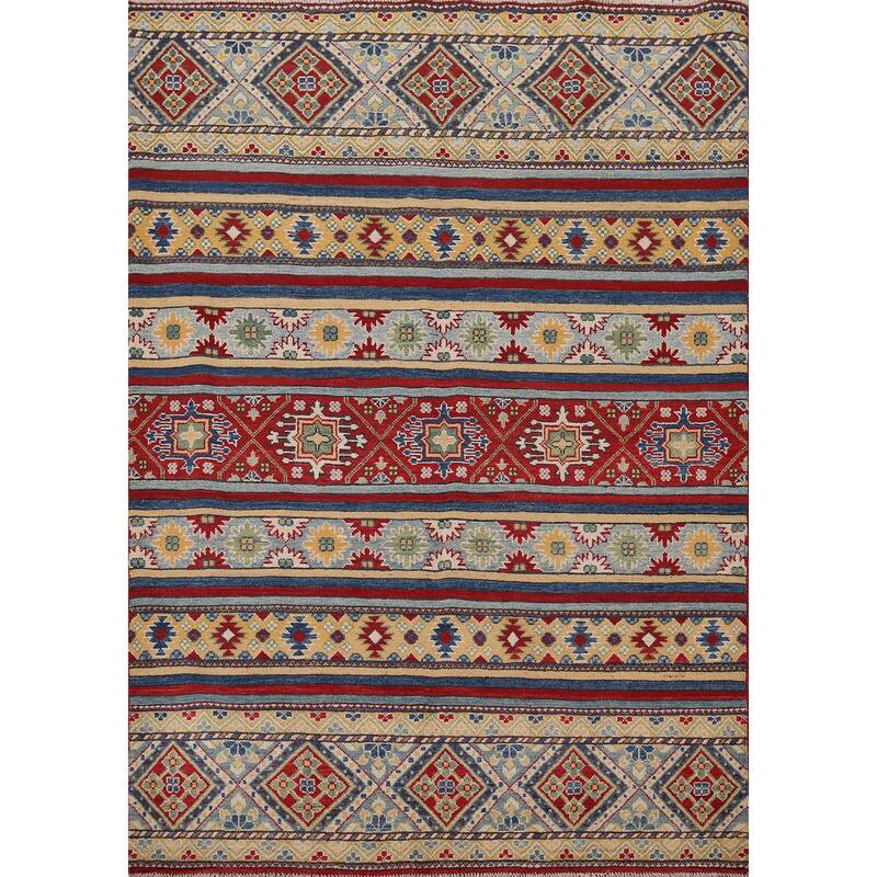 Striped Kazak Oriental Area Rug Handmade Wool Carpet - 5'2" x 6'8"