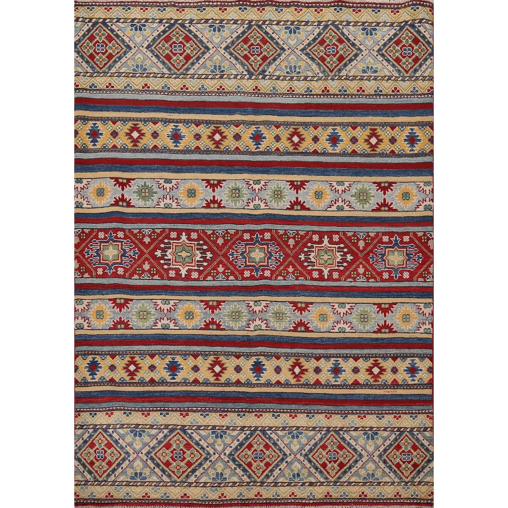 Striped Kazak Oriental Area Rug Handmade Wool Carpet - 5'2" x 6'8"