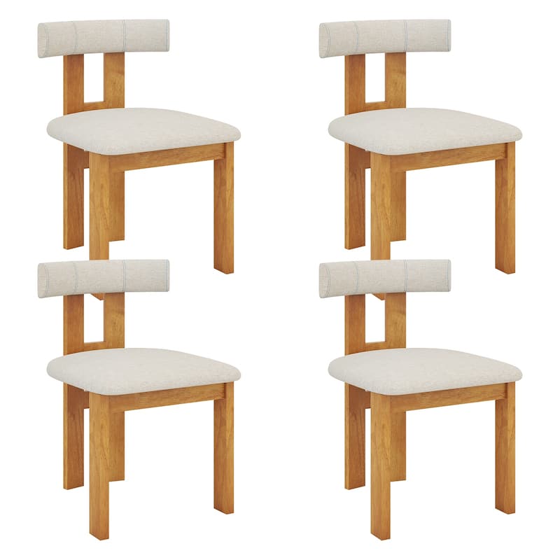 Gymax Dining Chair Set of 4 Upholstered Kitchen Chair w/ Padded Seat & - Beige - Set of 4