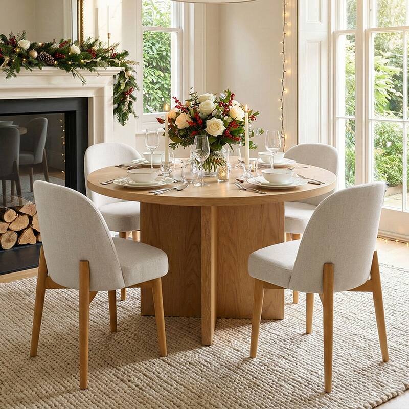 Modern Linen-Blend Parsons Dining Chairs with Solid Wood Legs