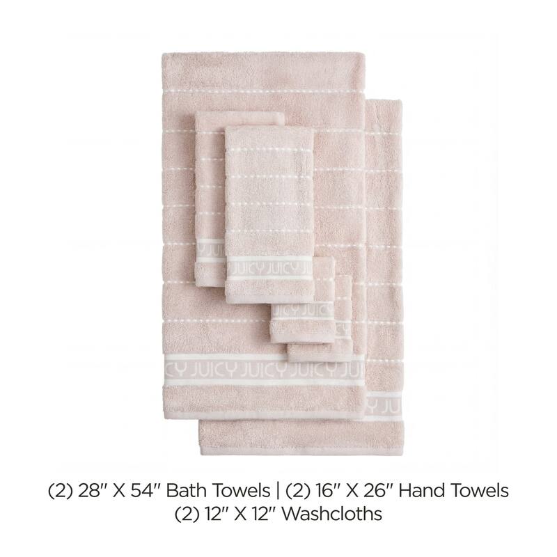Juicy Couture 6-Piece Towel Set 2 Bath Towels 2 Hand Towels 2 Washcloths - 28"x54"/16"x26"/12"x12"