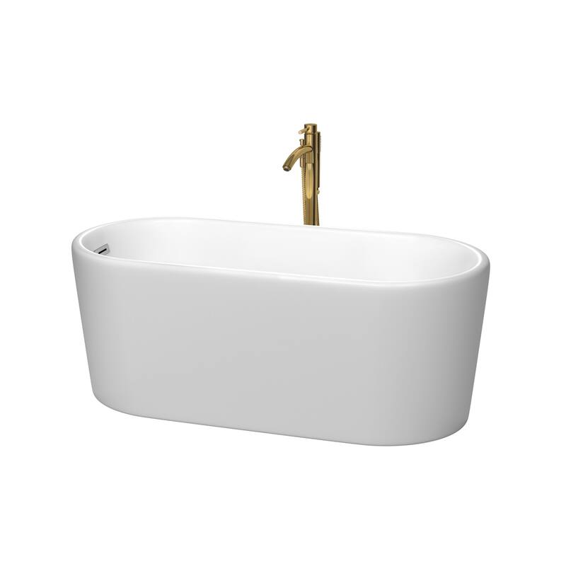 Wyndham Collection Ursula 59" Free Standing Acrylic Soaking Tub with - Matte White / Polished Chrome Trim / Brushed Gold