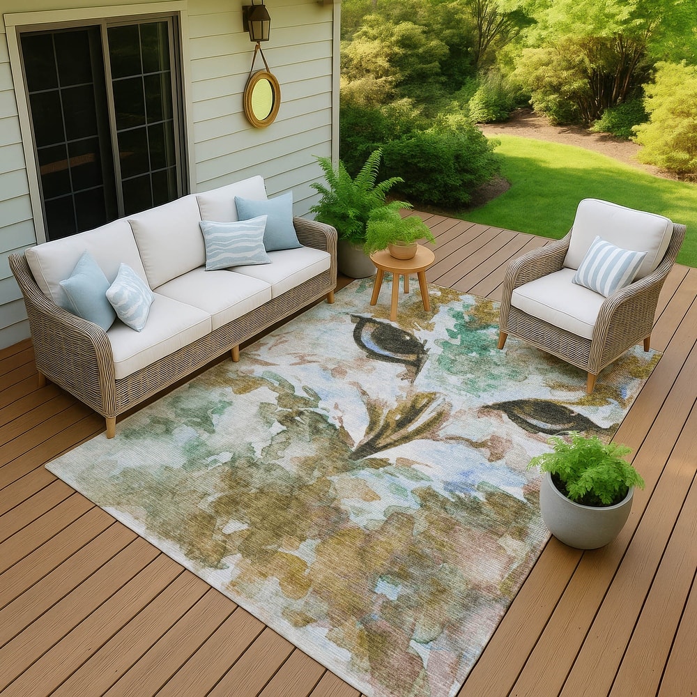 Machine Washable Indoor/ Outdoor Modern Owl Chantille Rug