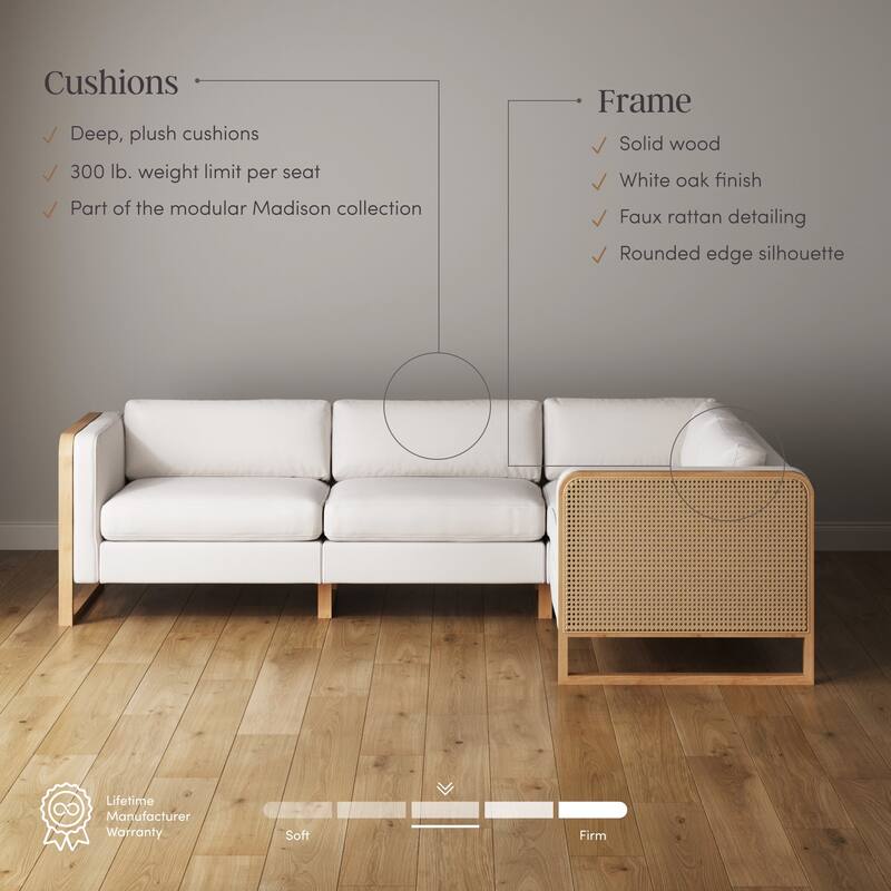 Madison Modern Upholstered Modular Sofa or Couch for Living Room with Solid Wood Legs
