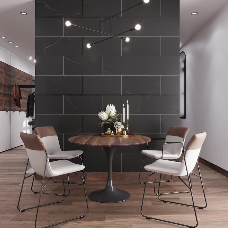 Apollo tile 12 x 24 Grandis Honed Nero White Vein Eastern Black Marble Tile (10 sq ft/case) - 5 Pack - Black
