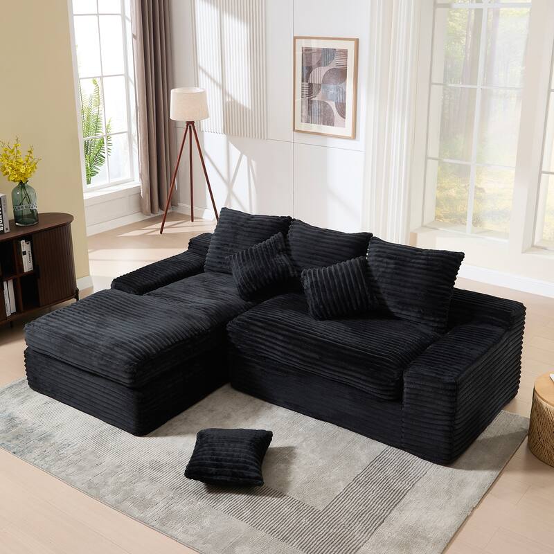 98" Modular Sectional Sofa for Living Room, L-Shape Couch 3 Seat Sofa Sponge Compression Sofa with Chaise Lounge - Black