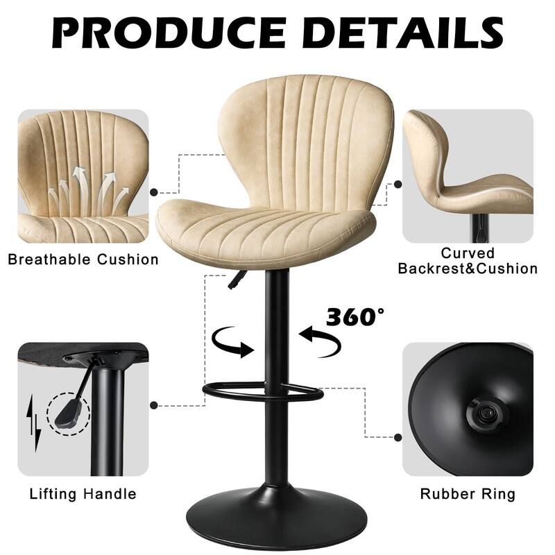 Bar Stools Set of 2,Adjustable Swivel Counter Height Bar Stools - 15.7"D x 19.6"W x 46.9"H