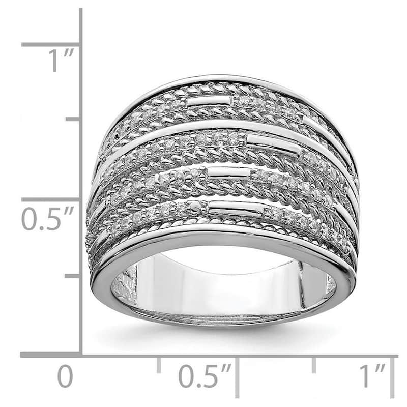Curata 925 Sterling Silver Solid Polished Open back CZ Cubic Zirconia Simulated Diamond Rope Multi Row Ring