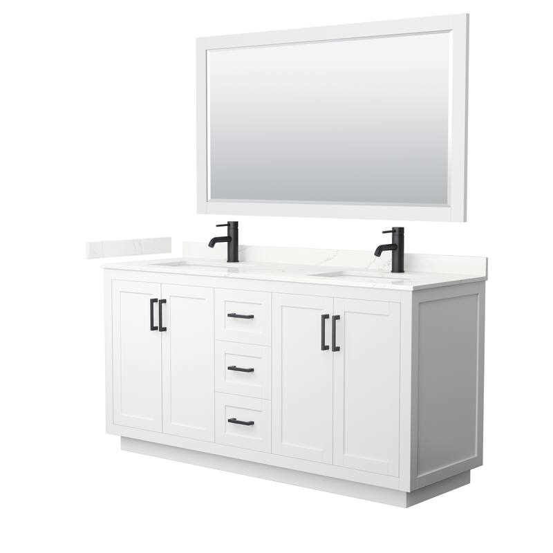 Miranda 66-inch Double Vanity, Quartz Top, 58-inch Mirror - White, Black Trim, Giotto Quartz Top