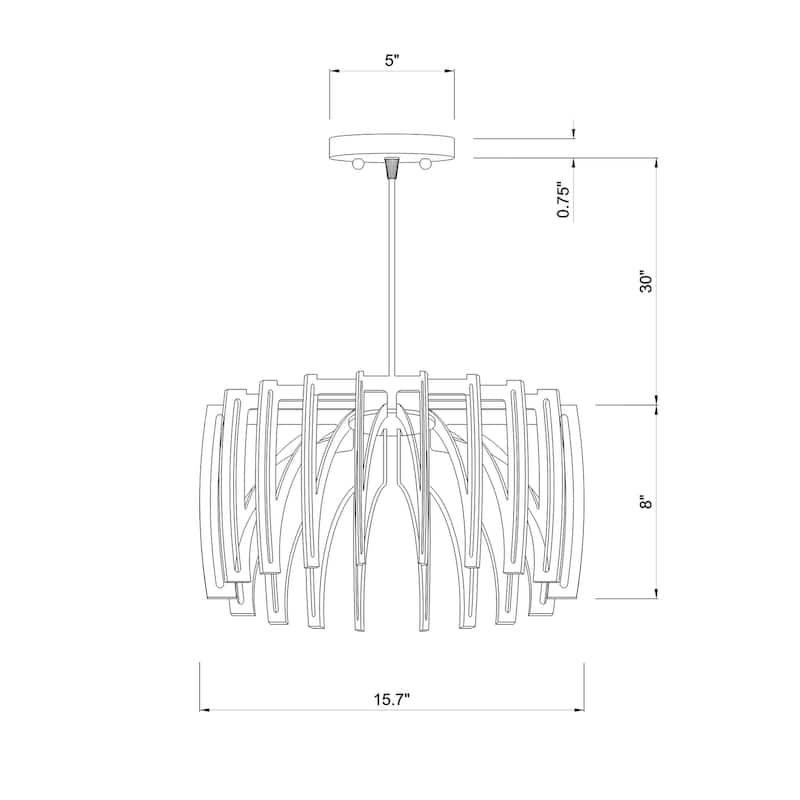 Pendant Light Dark Wood Grain 1-Light Drum Cage