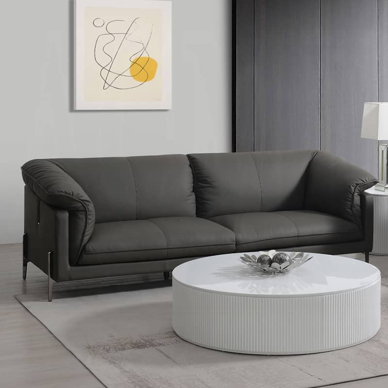 Top Grain Leather Upholstered Sofa with Metal Legs in Black