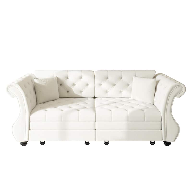 Chesterfield Pull Out Sofa Bed, Oversized 3-Seater/4-Seater Velvet Couch with Flared Arms, Convertible Sleeper Sofa