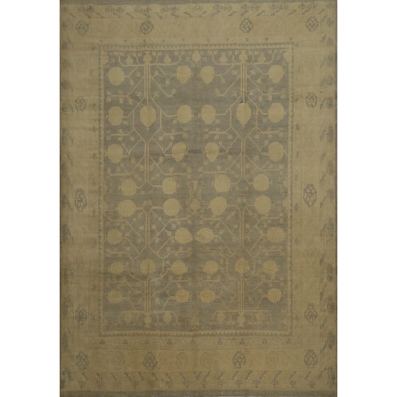 Hand Knotted Oriental 100% Wool Carpet Transitional Floral Greys & Charcoal Khotan Area Rug - 9' 9'' X 8' 3''