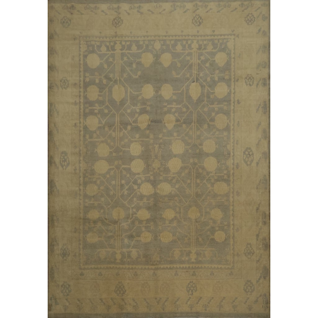 Hand Knotted Oriental 100% Wool Carpet Transitional Floral Greys & Charcoal Khotan Area Rug - 9' 9'' X 8' 3''