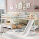 preview thumbnail 1 of 25, Wood Full and Twin Size L-Shaped Bunk Bed with Slide and Short Ladder, Bunk Bed Frame with Slats Support, No Box Spring Needed White