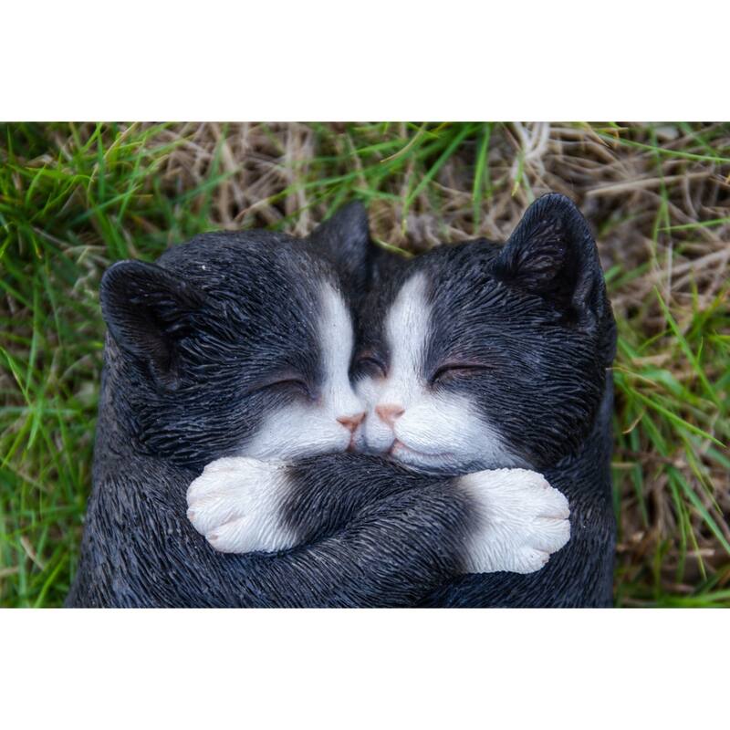 Cat Napping Couple Tuxedo Cats Outdoor Garden Statue - 7.75"