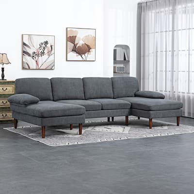 U Shape Sofa with Double Chaise Lounge Wooden Legs and Arms