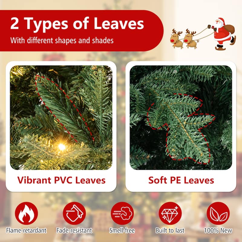 Gymax Pre-Lit Artificial Christmas Tree Hinged Xmas Tree w/ PVC & PE