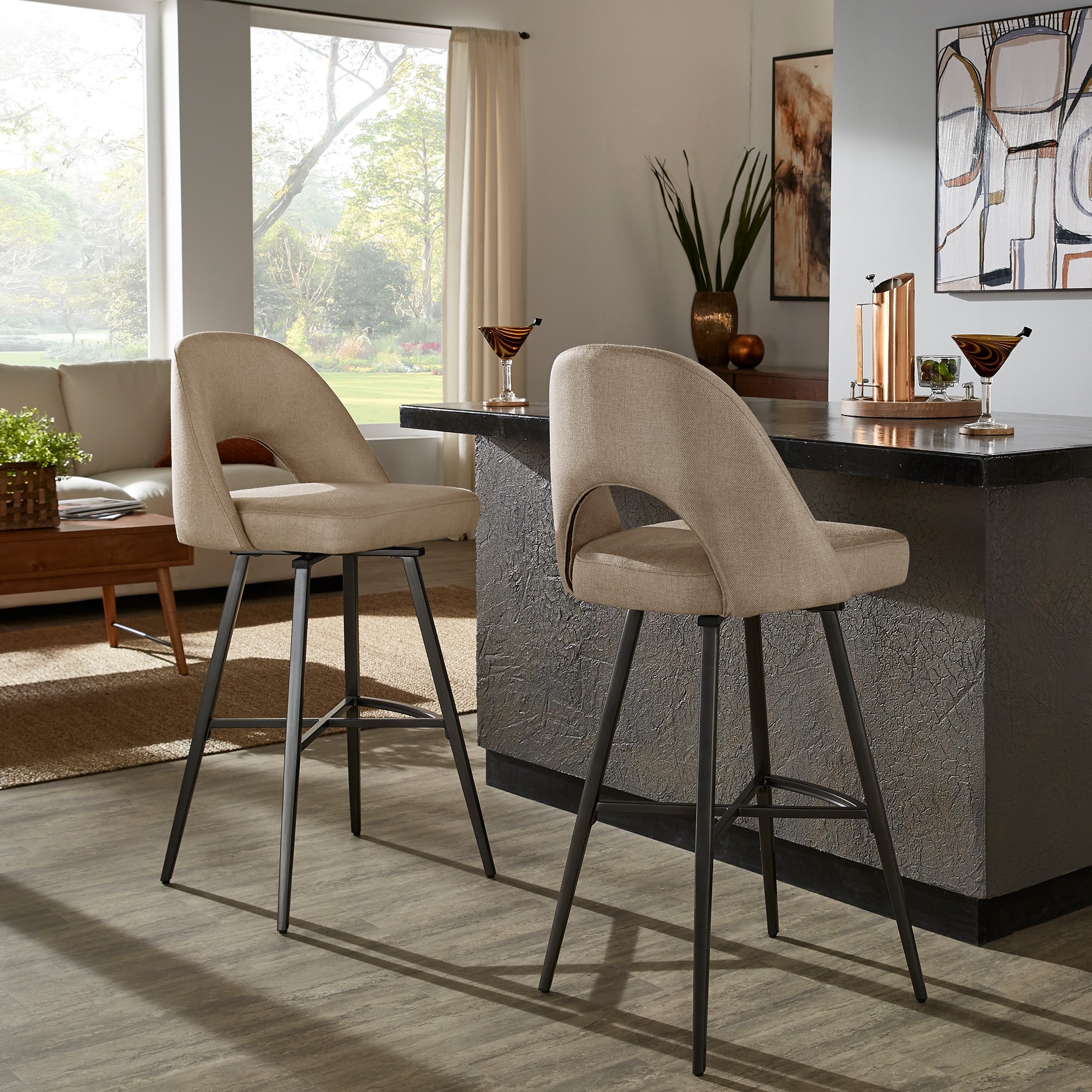 iNSPIRE Q Modern Presley Metal Fabric Swivel Bar Stools (Set of 2)