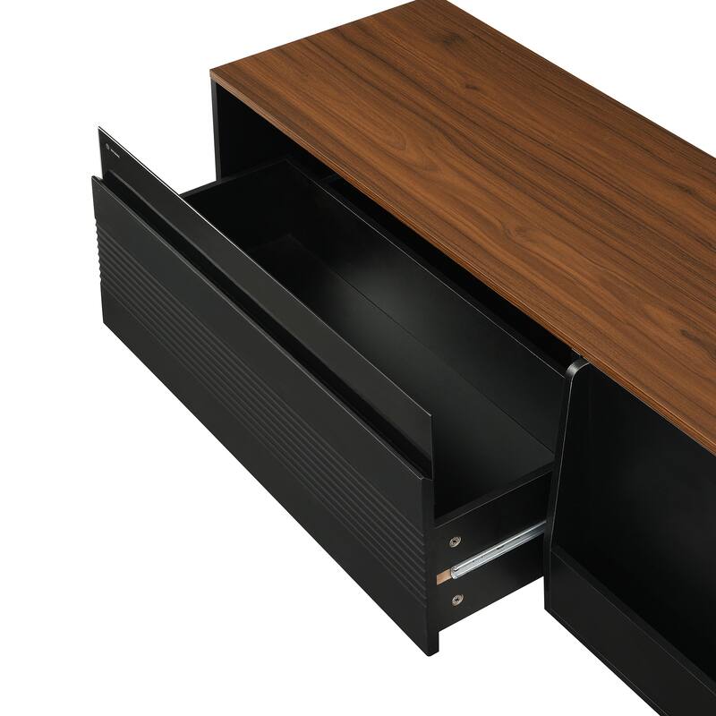 Farmhouse TV Stand for TVs up to 75 Inches, Sliding Doors TV Cabinet TV Console Table for Living Room