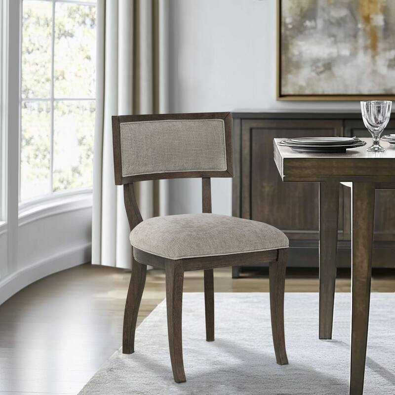 Marie Beige Upholstered Dining Chairs (Set of 2) - Solid Wood Frame, Curved Oak Legs, 32.25""H"