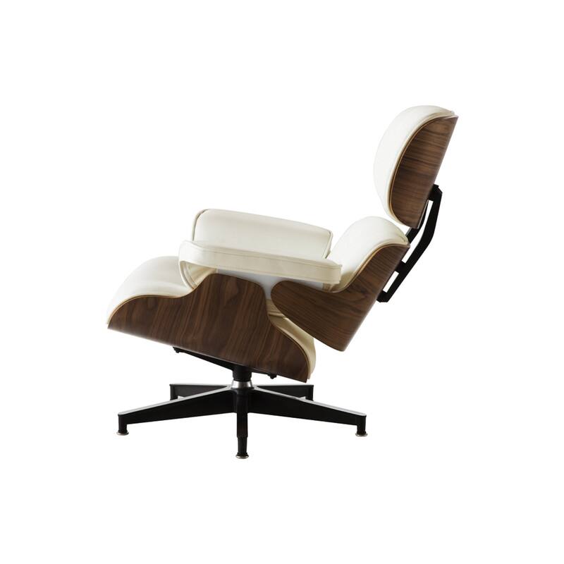HomeRoots 35" Beige Tufted Leather And Dark Brown Swivel Lounge Chair with Ottoman - 27.1