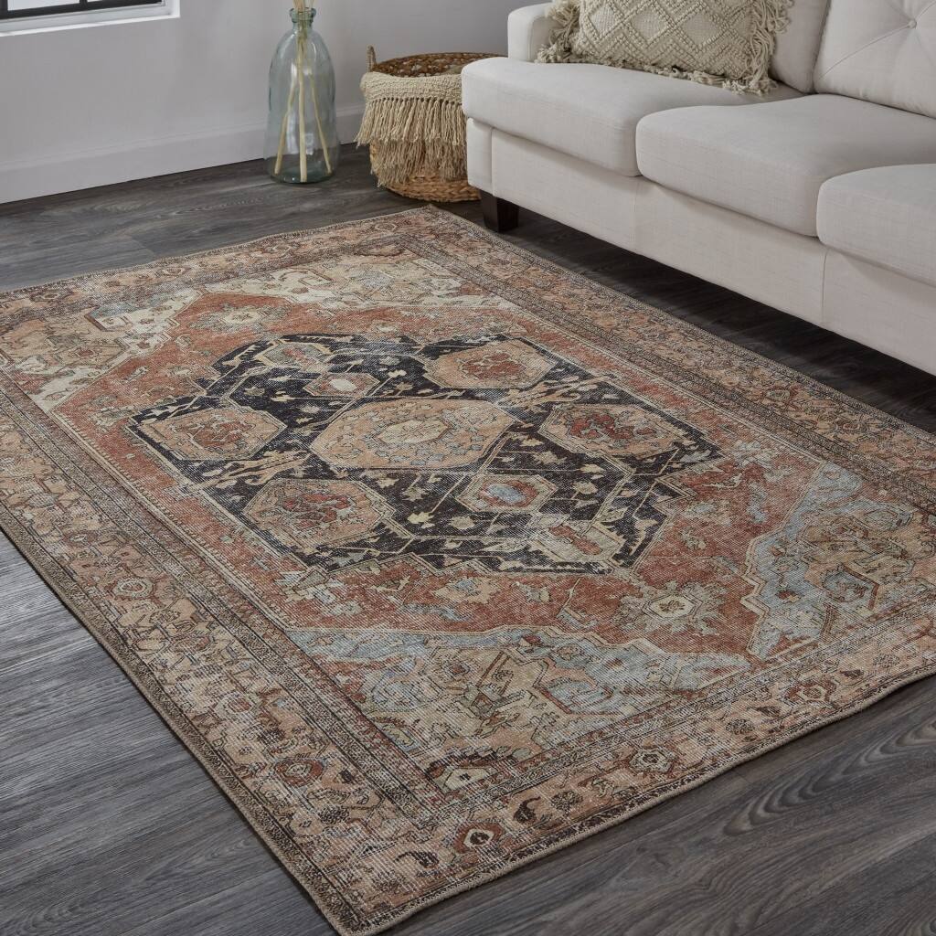 HomeRoots 9' X 12' Orange Brown And Taupe Abstract Area Rug 144 Bed