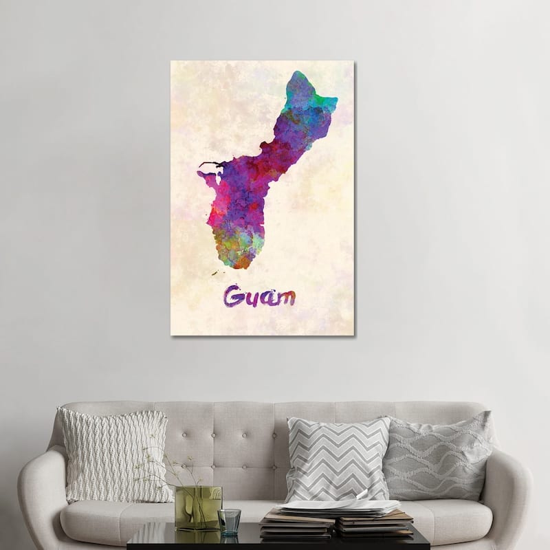 iCanvas "Guam Map In Watercolor" by Paul Rommer Canvas Print - 48x32x1.5
