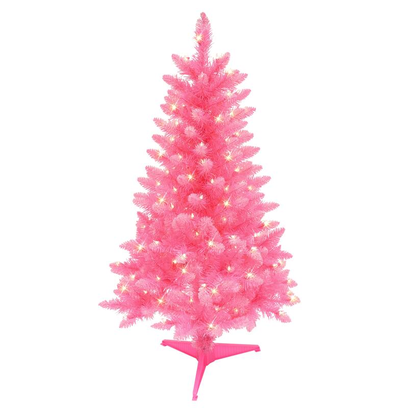 Puleo International 4' Pre-Lit Fashion Pink Pine Artificial Christmas Tree
