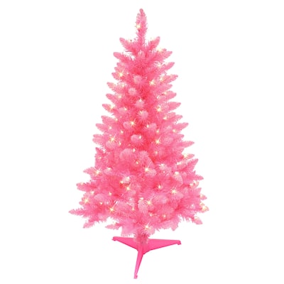 Puleo International 4' Pre-Lit Fashion Pink Pine Artificial Christmas Tree