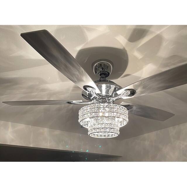 52-inch Modern 4-light Crystal Shade Ceiling Fan with Remote - 52-in