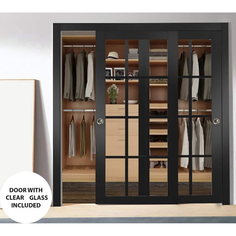 SartoDoors Felicia 3355 | Bedroom Door Interior Door | Solid Wood w/ Glass | Hardware Set | 36x80, Matte Black