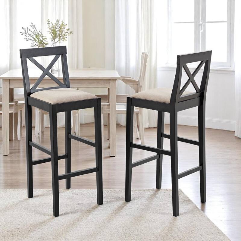 3-Piece High Top Bar Table and Chair Set, Solid Wood Frame Pub Table for Dining Room, Kitchen, 74" Rectangular Design