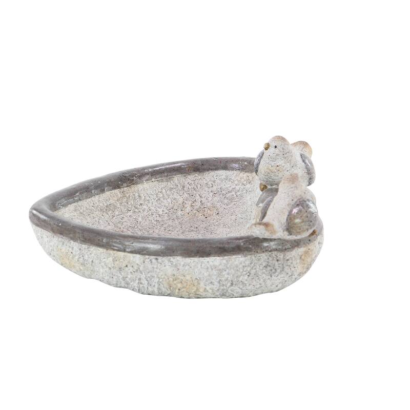 Polystone Bird Indoor Outdoor Garden Sculpture with Bath Bowl - Gray - Roche River Decor