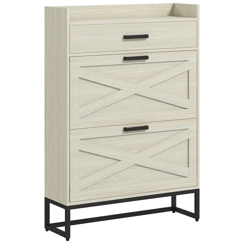 Narrow Shoe Cabinet, Industrial Shoe Storage Cabinet with 2 Flip Drawers