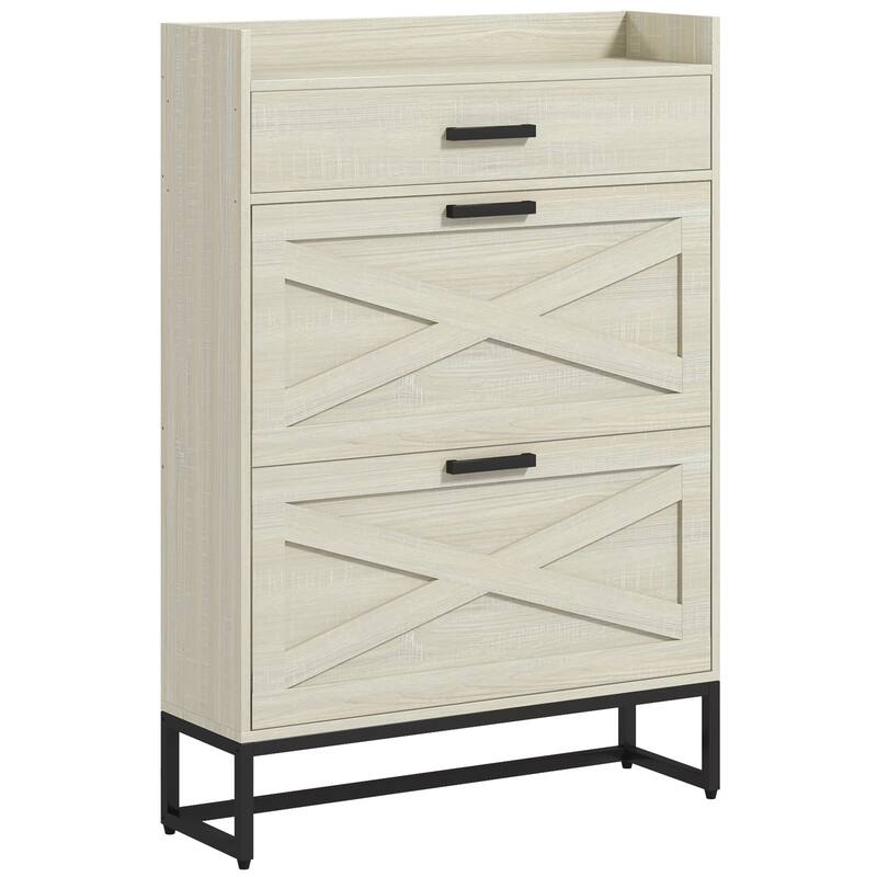 Narrow Shoe Storage Cabinet with 2 Flip Drawers, Adjustable Shelves, and Top Drawer for 12 Pairs, Ideal for Hallway Entryway