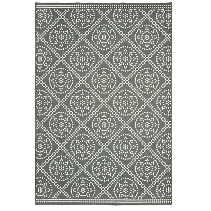 Manchester Grey Ivory Geometric Lattice Outdoor Casual Area Rug