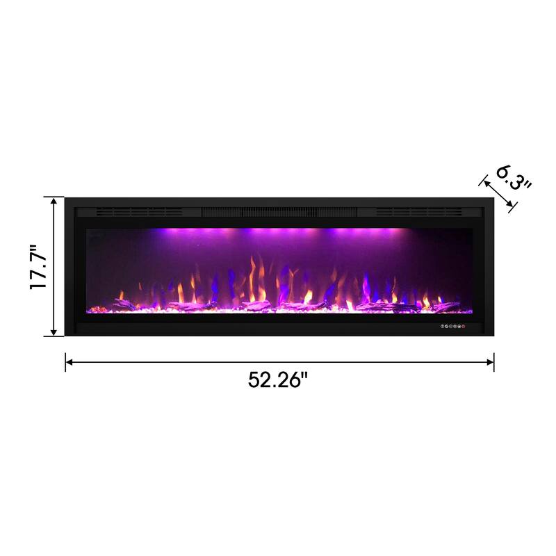 52" 1500W Inserted Wall Mounted Modern Smart Electric Fireplace Heater with APP Control and Remote