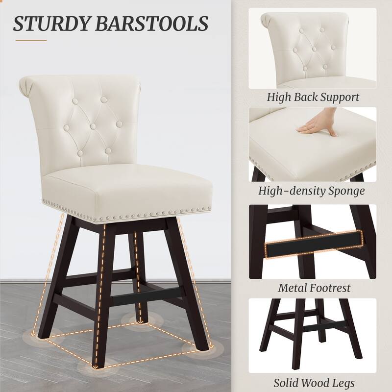 26 in. Set of 2 Bar Stools Counter Height Barstool 360° Swivel with Curved Backrest